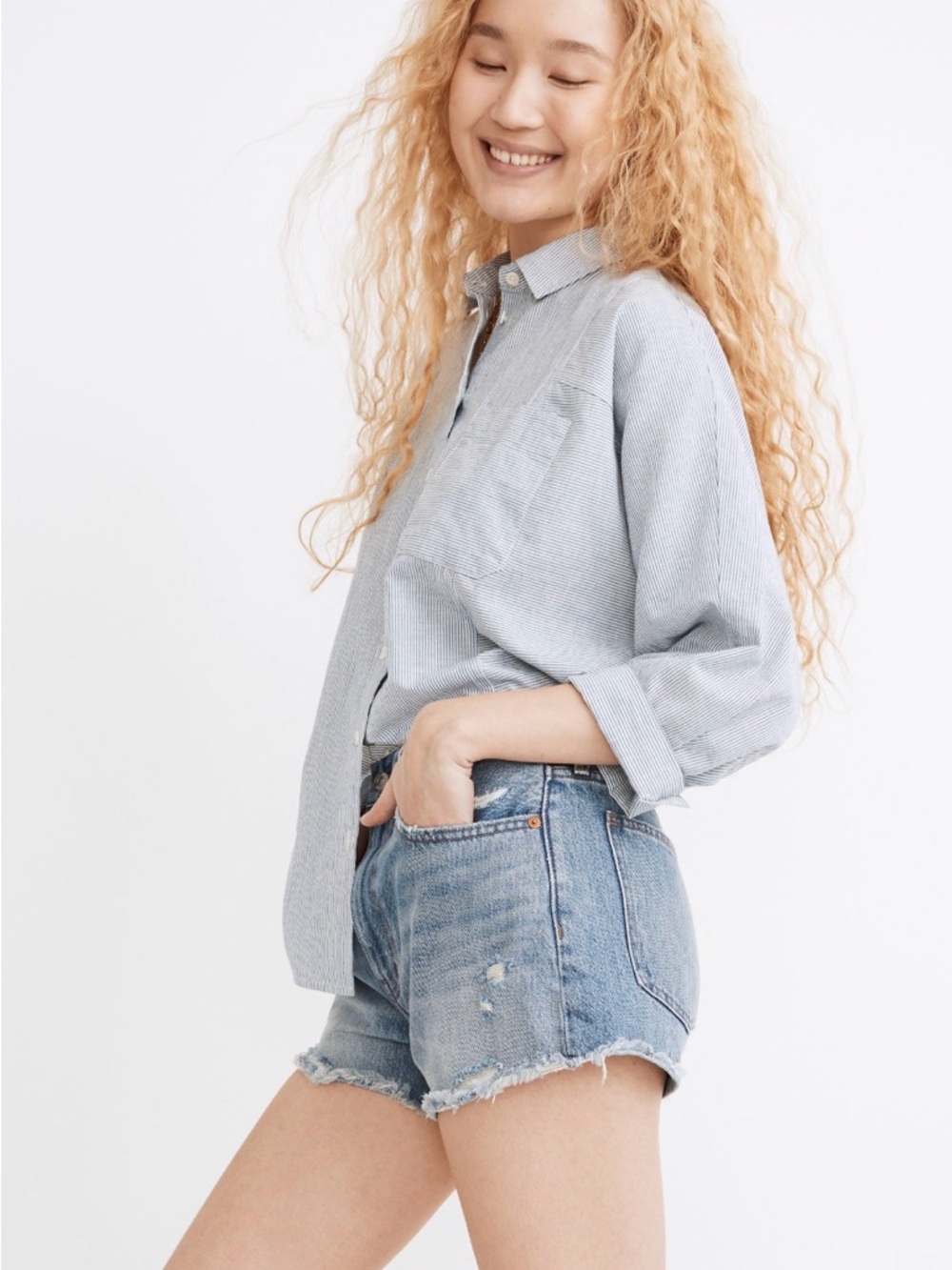 Madewell NWT Relaxed Denim Shorts in Renfield Wash Deconstructed Edition Size 27 - Picture 4 of 9
